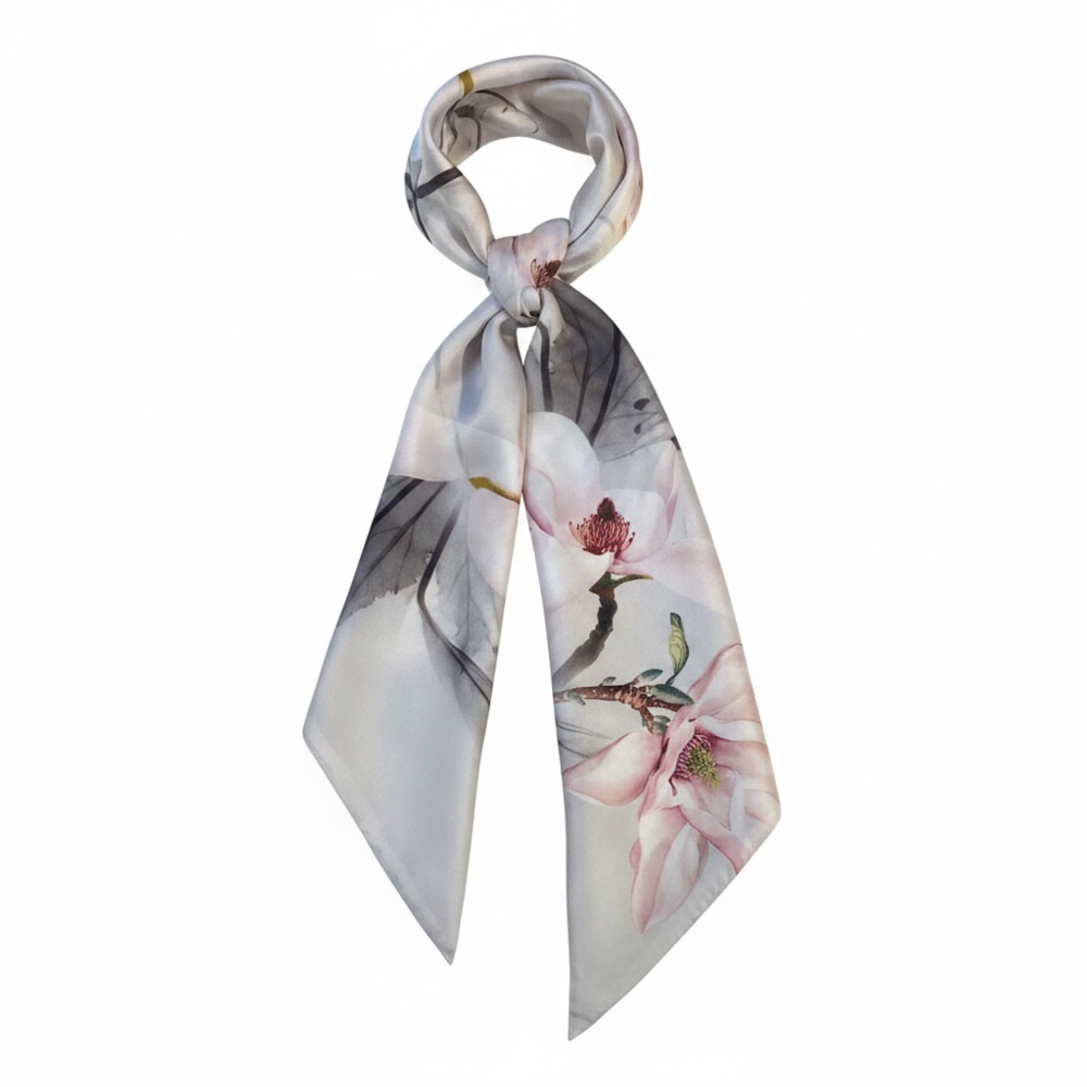 Hangzhou Lingding Fashion Accessories 100% Silk Magnolia Floral Print Scarf